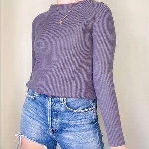 Banana Republic Ribbed Open Tie Back Long Sleeve Purple Sweater